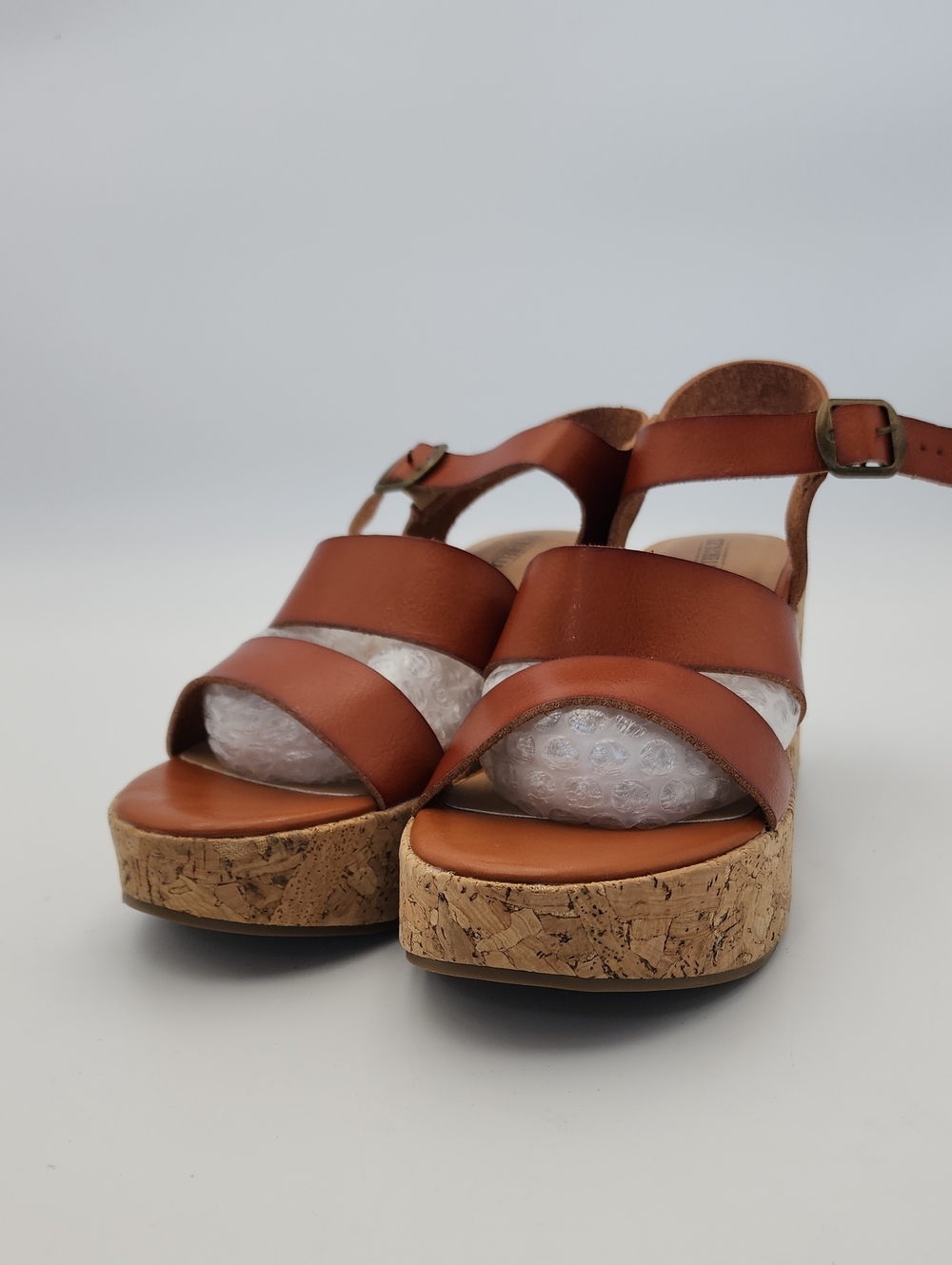 Seychelles Cognac Brown Cork Platform Sandals Strappy Ankle Buckle Wedges 7.5
